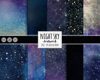 Starry Skies Digital Paper, Cosmic Galaxy Background, Star Digital Paper, Night Sky, Outer Space, Navy Blue Glitter Scrapbook Paper