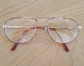 70s aviator eyeglasses / mens gold metal eyeglasses / mens reading glasses 2.25/ tortoise shell metal