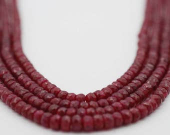 4mm Faceted Dyed Ruby Rondelle Bead, approx. approx 350 ct. per strand