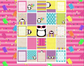 50 % Off Summer Penguins Planner Stickers | Full Boxes Half Boxes | Made to fit the Erin Condren Life Planner, Plum Paper Planner & More.