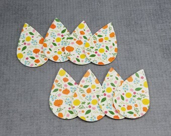 Floral Teardrops, FAUX leather, 4 pairs, vegan leather teardrop shapes for earrings, NOT Genuine Leather