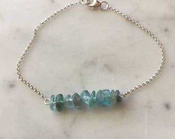 Aquamarine crystal and sterling silver bracelet