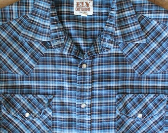 Vintage 70's Western Shirt | Ely Cattleman | Pearl Snaps | Size Large