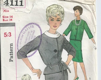Vintage Pattern - 1960s Pattern - Suit and Blouse - Simplicity Pattern 4111 - 1961 - Bust 86 cm