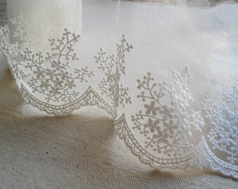 White Lace Trim, Mesh Lace, Embroidery Lace with Snow, Wedding Fabric Lace, Bridal Supplies