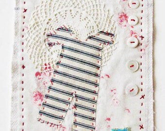 Art quilt, textile art, vintage, clothing and buttons