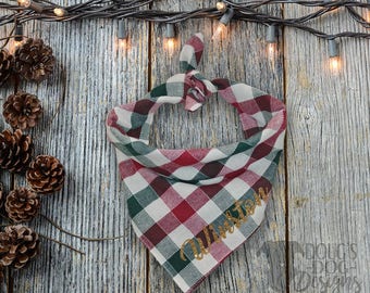 Red and Green Plaid Christmas Dog Bandana Personalized