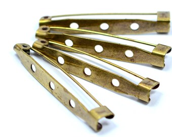 100 Pieces Antique Brass 40 mm Broch Pin Back Findings