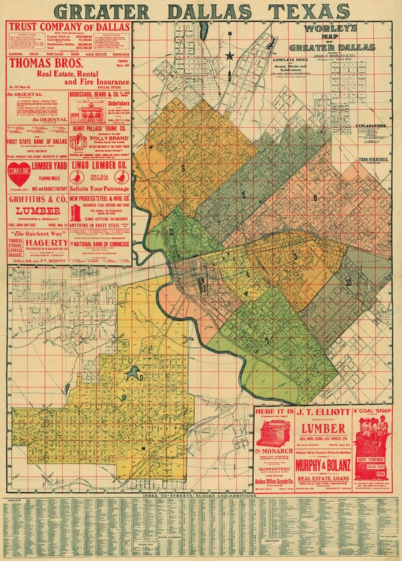 Old Dallas Texas Map Vintage Historical map Antique Old Dallas Texas Map Vintage Historical map Antique