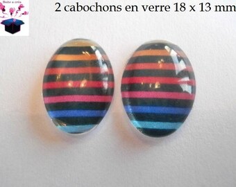 2 cabochons glass 18mm x 13mm theme stripe