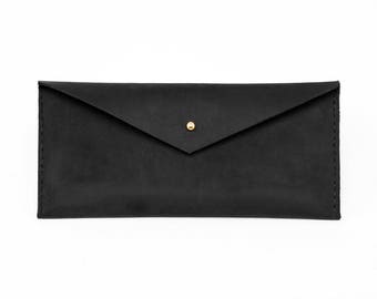 Black leather envelope clutch