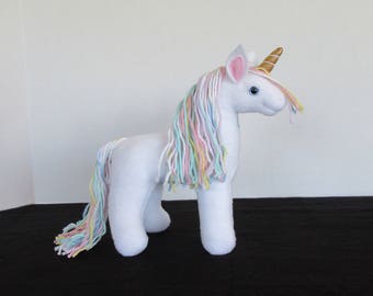 Plush Mini White and Rainbow Unicorn
