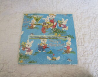 Vintage Gift Wrap Birthday Childrens Bunny's Rabbits Very Cute