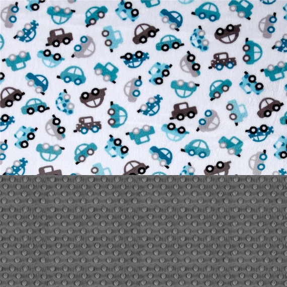 Mini Personalized Baby Blanket Boy - Baby Lovey Minky Blanket, Blue Gray Car Blanket / Baby Shower Gift / Personalized Blanket