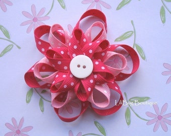 LiliBug Pink Polka Dot Flower Loopy Hair Bow