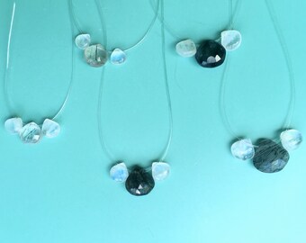 Tourmalised Quartz & Rainbow Moonstone necklace | One of a kind minimal, elegant.