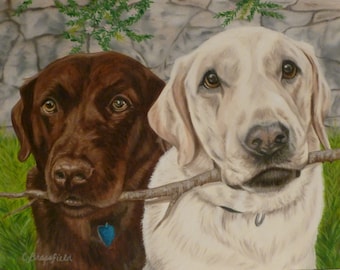 Custom Pet Portrait 8"x10", 2 pets, Oil on Gessobord from your photo by Cynthia Brassfield