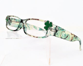 Reading glasses with Shamrocks, eyeglasses +3.00