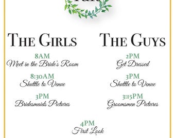Greenery Bridal Party Itinerary
