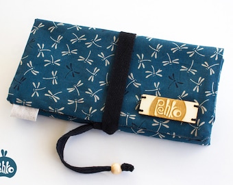 Rollable, organizer case. Japanese fabric dragonflies.