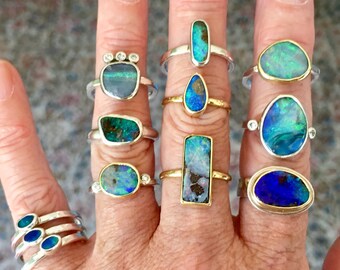Artisan Custom made 9k Yellow Gold Or Sterling Silver Australian Boulder Opal Ring