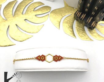 MAYA bracelet hand woven Brown caramel and gold