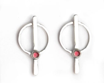 Ruby earrings- Geometric earrings- Ethical jewellry- Geometric ruby studs- Ruby studs- Cancer birthstone- Unusual earrings- Ethical jewelry