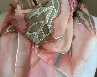Pure hand-painted silk scarf.