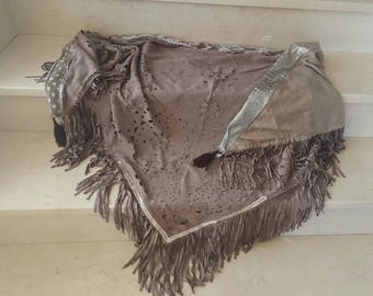 Suede fringed Bohemian shawl scarf