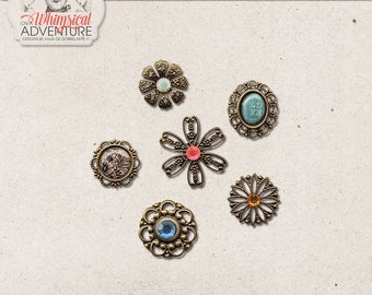 Vintage Gems, Boho Charms, Trinkets, Digital Download, Jewelry, Commercial Use OK, Digital Scrapbooking Embellishments, Bronze, Blue, Red