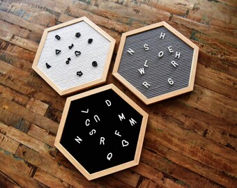 Hexagon Felt Letter Board|10x10 Oak Frame Letter Board|12x12 Grey Black White Felt Letter Board with Letters|Hexagonal Felt Letterboard