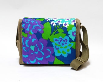 Lilian - Canvas Shoulder Bag | retro saddle bag | Vintage Fabric Upcycled Handbag by EllaOsix