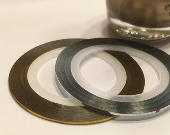 2 rolls nail art striping tape, 1 mm, gold and silver (S3)+
