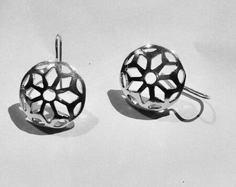 Mandala earrings silver, ethnic earrings, boho jewelry