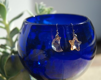 Moon & Star Swarovski crystal earrings