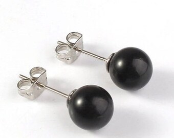 4th of July Celebration Stone Stud Earrings, Black Stud Earrings,Earring Studs,Uniesx Stud Earrings,Small Studs,Black Onyx,8mm Stud Earring,