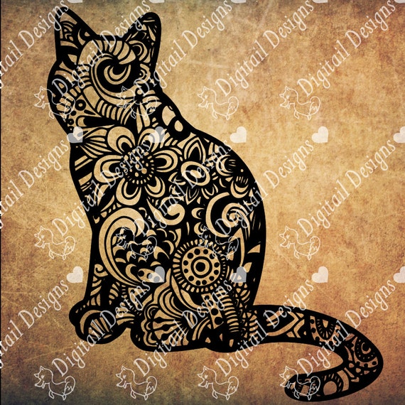 Download Zentangle Cat SVG dxf fcm eps ai png cut file for