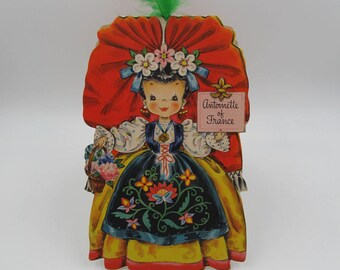 Vintage Hallmark Paper Doll Card Unused, Hallmark Dolls of the Nations, No. 19 Antoinette from France, Hallmark Collectors Paper Doll