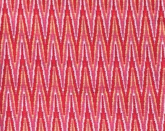 By The HALF YARD - Fire Colored Chevron, Pink, Orange, White and Red Zig Zag 100% Decorator Weight Fabric
