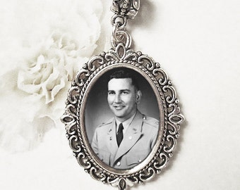 Silver Photo Charm. Necklace Pendant or Wedding Bouquet Photo Charm. CUSTOM Oval #2. Vintage Photo Jewelry. Memorial Gift Idea for Her