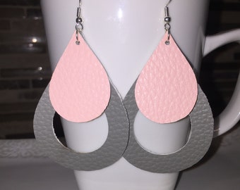 Gray & Pink Teardrop Earrings