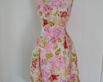 50's Gigi Young Dress Bubble Skirt Unique Inverted Side Pleat Floral Cotton Garden Party Spring Sundress S