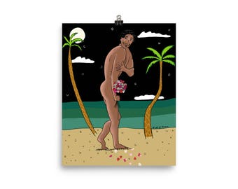Merman Pinup on the Beach at Night
