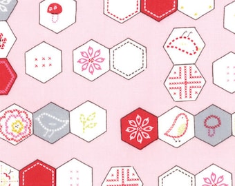 Sew Stitchy Collection - Novelty Hexagons - Pink by Aneela Hoey - Moda
