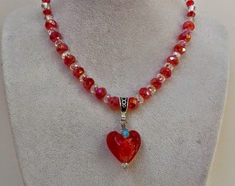 Valentines Day Red heart and Swarovski crystal necklace with birthstone !