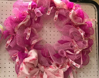 Pink Breast Cancer Awareness Mesh wreath