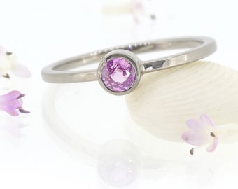 Pink Sapphire Solitaire Ring, Eco-friendly 18k White, Rose or Yellow Gold, Handmade to Size