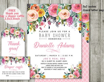 Baby Shower Invitation Girl, Floral Baby Shower Invitation, Whimsical Baby Shower, Girls Shower Invite, Watercolor Baby Shower, Shabby Chic