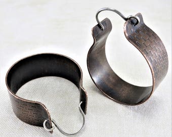 Copper Earrings ~ Wide Copper Hoops ~ Mixed Metal Earrings ~ Summer Earrings ~ Rustic Earrings ~ Lightweight Earrings ~ Minimalist Earrings
