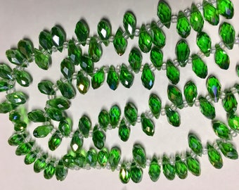 Grass Green Faceted Transparent Crystal Briolette Drop Teardrop Beads 6x12mm 13 Inch Strand